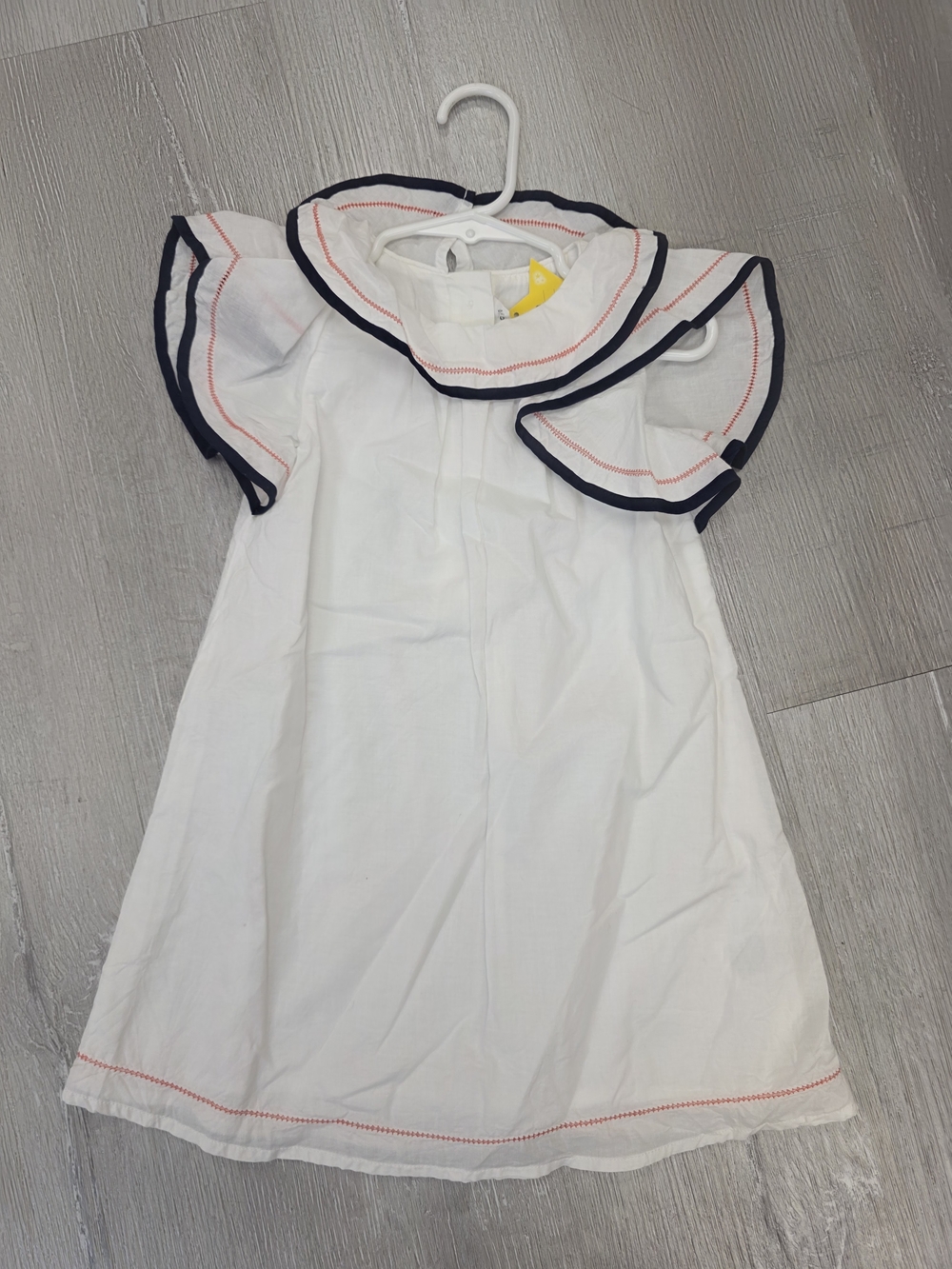 Janie and Jack PERFECT White Dress with Navy Trim and Red Stitching